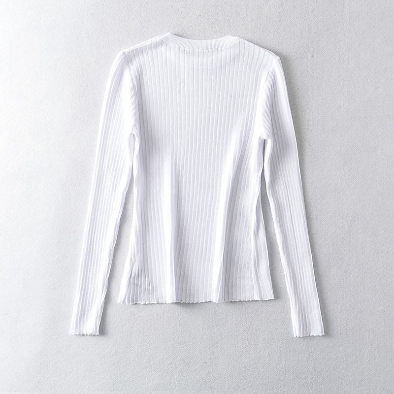Fashion Wind New Spring New Fashion Women's Clothing Long Sleeves Slim Fit Pullover Regular Knitting Rib Upper Garment 2 Color