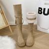 Mode Dicke Sohle Schneestiefel Damen Kunstfell Mode Overknee-Stiefel Neue Winter Warme Fellstiefel Gürtelschnalle Lässige Baumwollschuhe