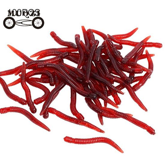 

100 шт., искусственные дождевые черви, искусственная пластиковая реалистичная красная приманка для рыбалки для пресной воды