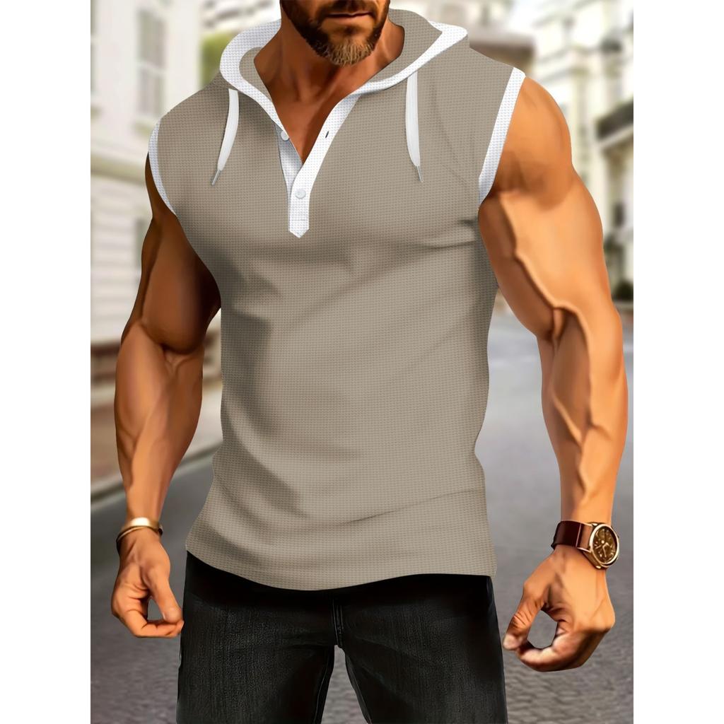 Men's Casual Sports Multi-color T-shirt - Men's Hooded Sleeveless Top