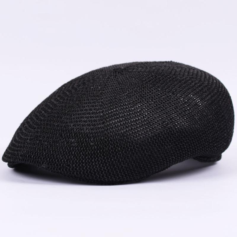 HT2326 Summer Sun Caps Men Breathable Straw Hats for Men Casual Advanced Forwader Beret Caps Male Solid Flat Berets for Men