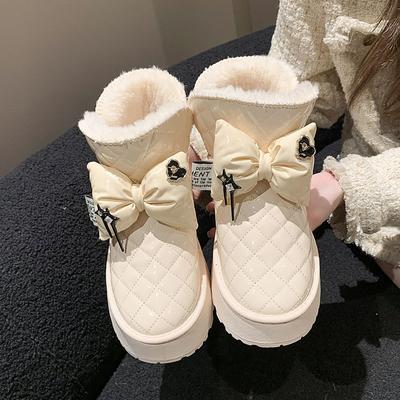 Thick-soled Snow Boots Women's Winter Velvet Thickened Non-slip Heightening Bow Warm Bread Cotton Boots