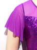 Women Stage Performance Leotard Metallic Mesh Patchwork Flutter Sleeve Ruched Front Cross U Back Ballet Dance Bodysuit