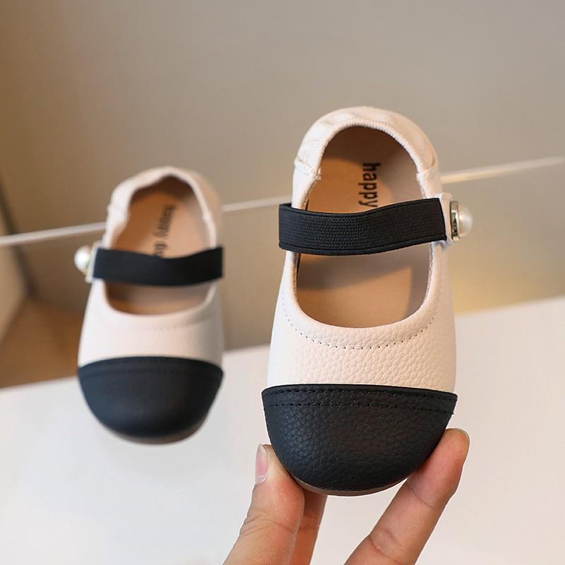 Japanese Style Soft Kids Fashion Simple Leather Stitching Non-slip 2024 Summer New Versatile Princess Flats Girls Casual Shoes
