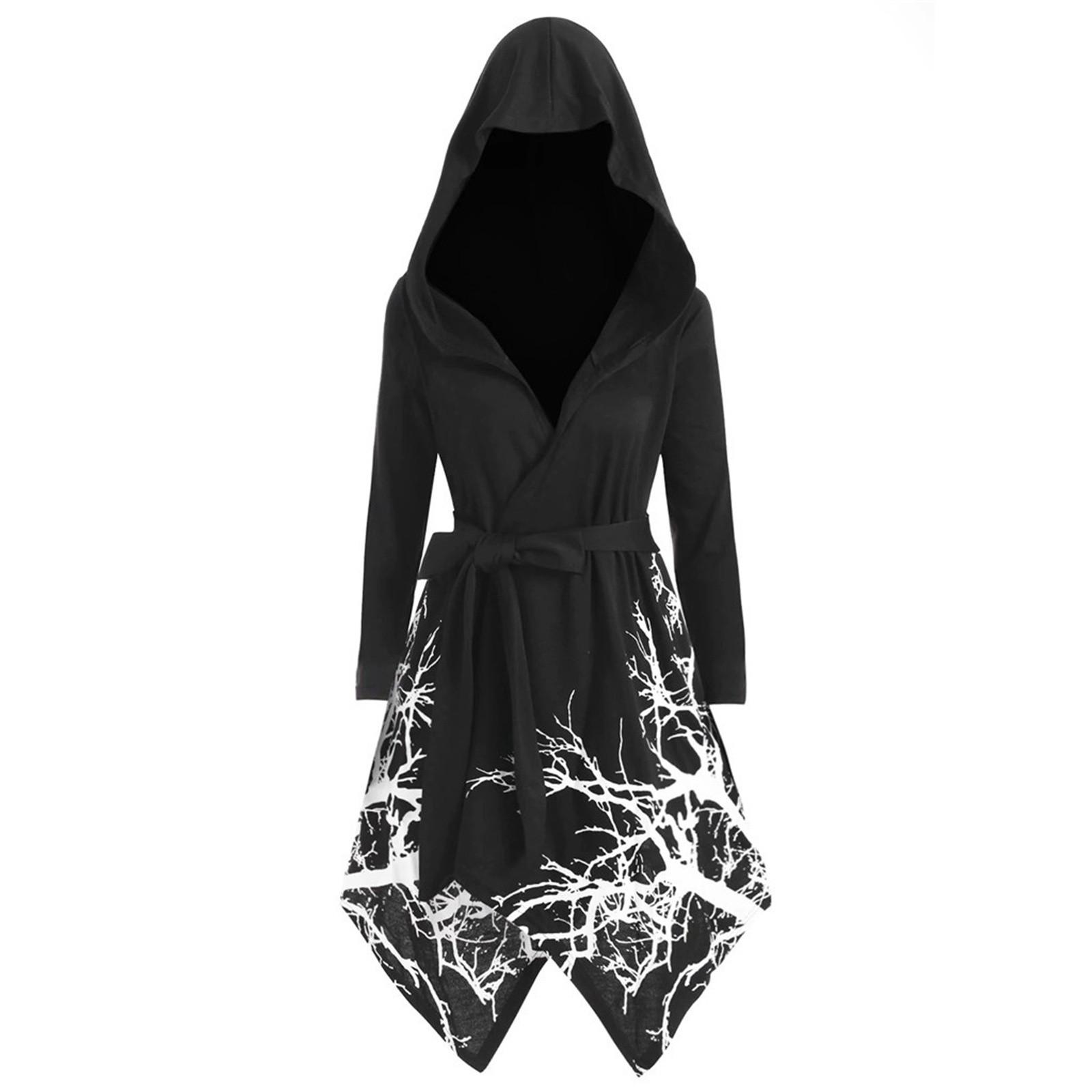 

Женская накидка с капюшоном и принтом дерева больших размеров, пальто нестандартной формы с длинным поясом XXXXL