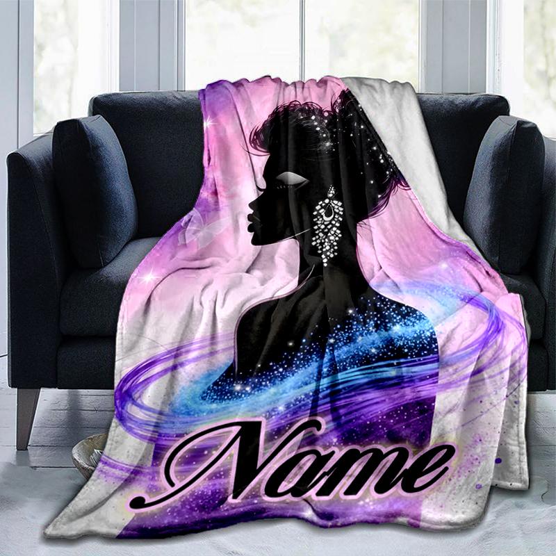 1PC Custom Name Elegant Sparkle Silhouette Outdooor Flannel Blankets Throw Blanket All-Season Throw Gift Bedspread for Couch, Bed, Camping Holiday Bir