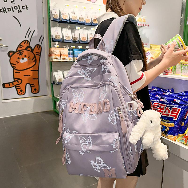 Fashionable Butterfly Printed Backpack Large Capacity Nylon Backpack Student Backpack with Multiple Pockets Suitable for Daily and Student Use