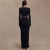 European Style 2025 Winter Deep V-neck Ruched Hollow-out Hip-hugging Dress for Women