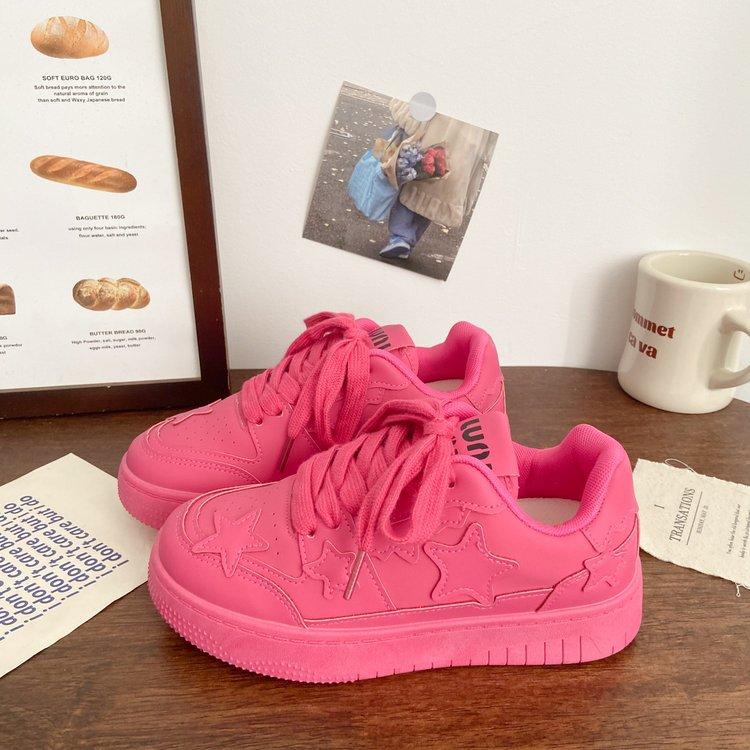 

2024 осень и зима новая корейская версия платформы спортивная обувь для отдыха круглая головка однотонная студенческая серебряная звезда обувь для женщин 35 розы красного