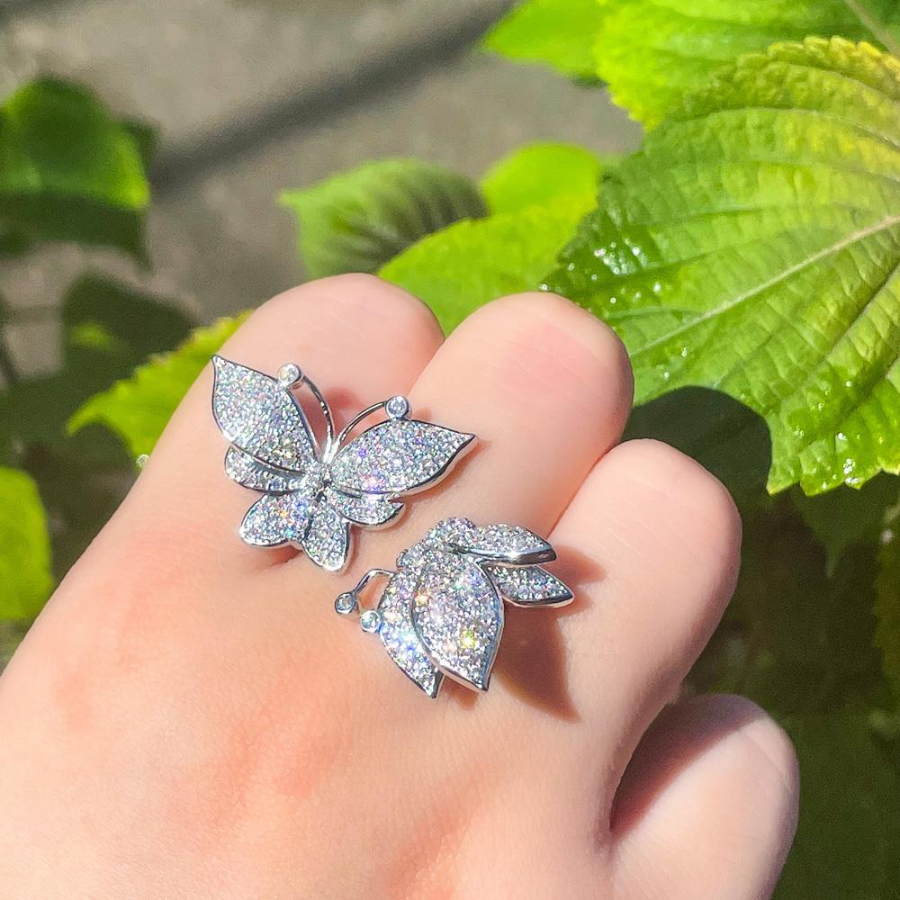 CMM Jewelry Micro Inlay Cubic Zirconia Open Cuff Adjustable Butterfly Rings for Women