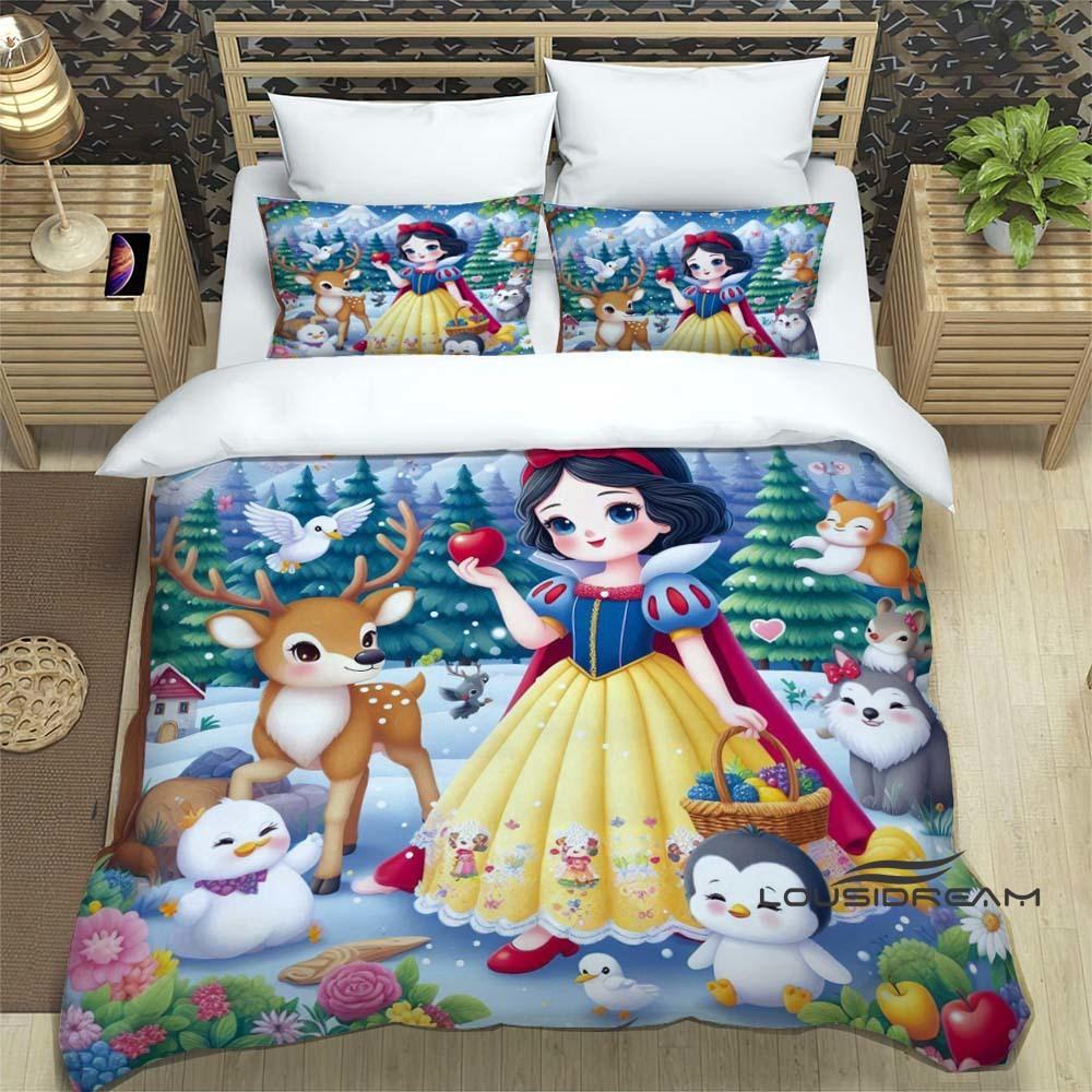 Schneewittchen und die sieben Zwerge Bettwäsche-Set, 3D-bedrucktes Cartoon-Muster Bettbezug, weich und bequem, extra große Größe,
