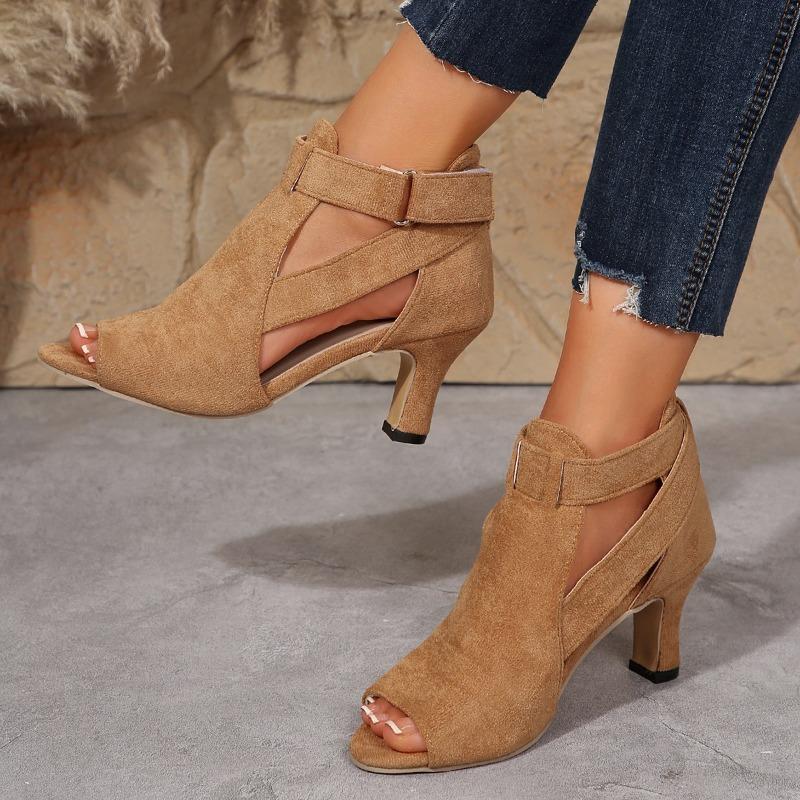 Fashion Block Heels Fashion Womens Shoes 2024 Open Toe Large Size Female Sandal Chunky Luxury Peep Low New Comfort Big Girls Beige