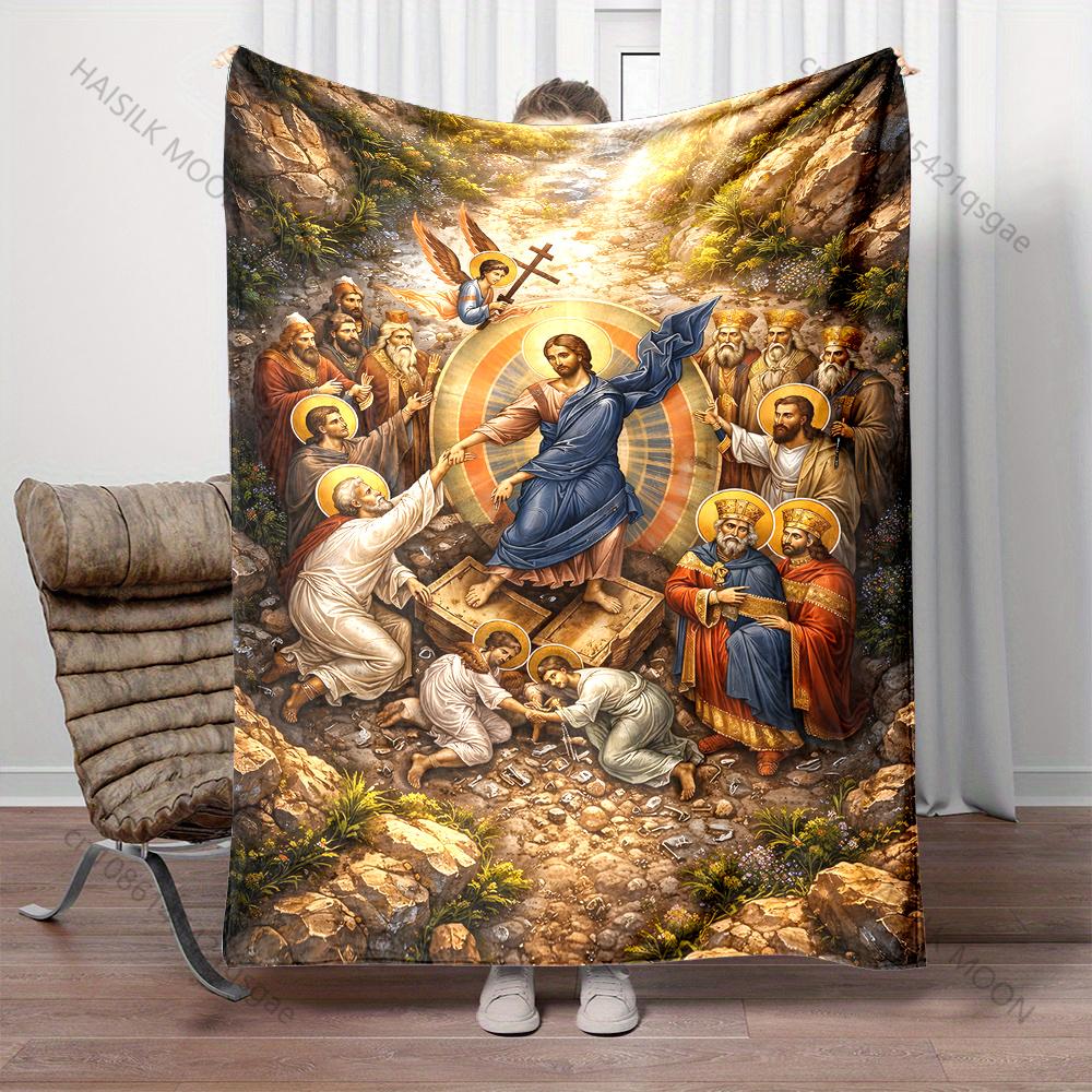 

Resurrection redemption religious painting blanket Prayer blankets for believers suitable for home sofa camping travel car 75x90cm