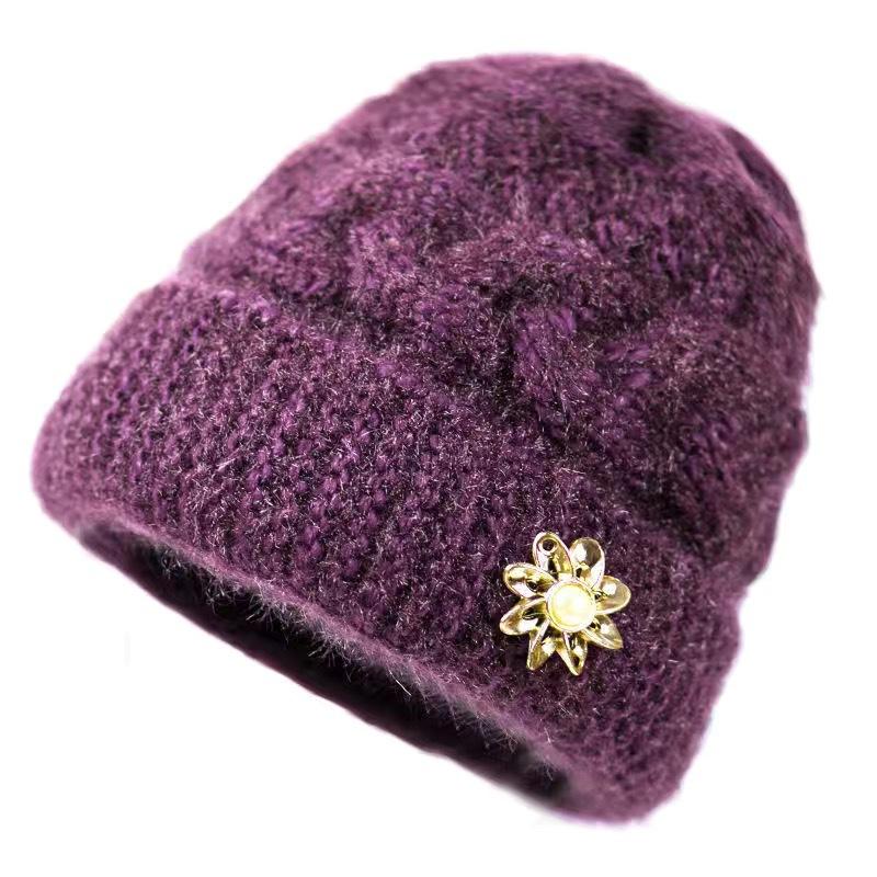 Middle-aged and Elderly Hats for Women, Thickened and Velvet Old People's Hats In Winter, Warm Mother Hats, Old Women's Autumn Knitted Wool Hats