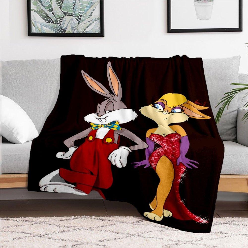 Bugs Bunny & Lola Bunny Looney Tunes Art Print PosterBlanket Flannel Throw Blanket for Sofa, Bed, Travel, Camping, Office