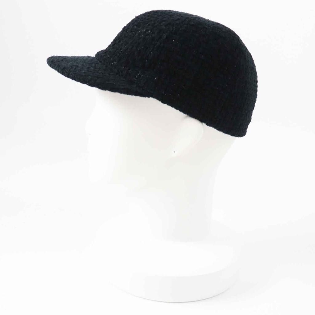 Excellent CHANEL cap COCO Mark Fantasy Tweed Black glitter cotton Women M 22B  Used