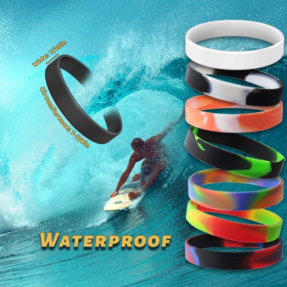 Waterproof ID Rubber Bracelets 14 Count - Silicone Rubber Wristbands for Events (14 Mix Color)