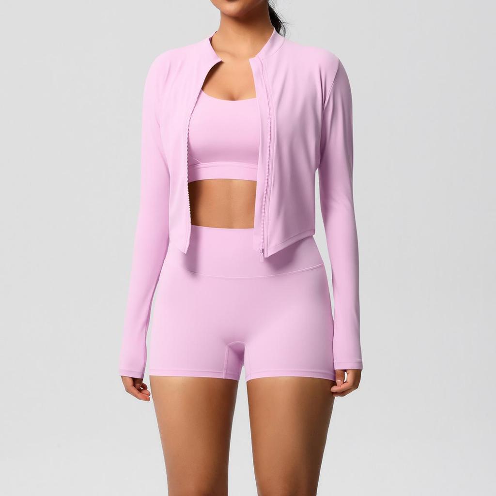 Women's 3-Piece Cloud-Feel Yoga Set: Tight Shorts, Shockproof Vest & Running Jacket