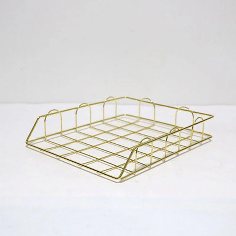 Rose Gold Metal Magazine Holder - Stackable Storage Basket for Office Desktop A4 Paper & Newspapers