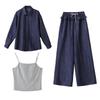 2025 Women's Summer Three-Piece Set: Denim Jacket, Camisole, Wide-Leg Pants (ME5567)