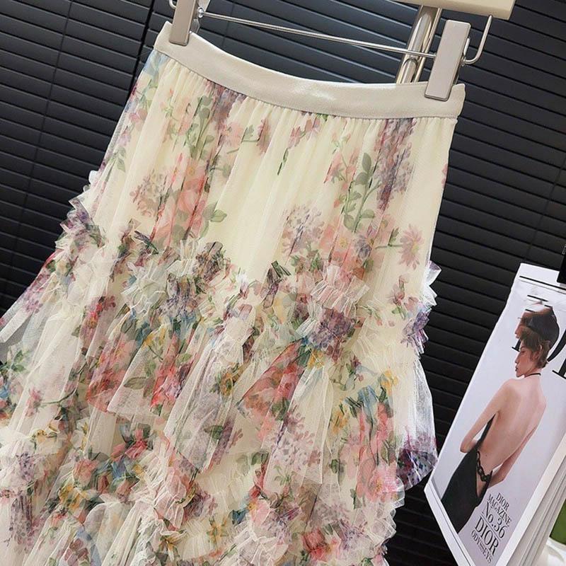 Skirt for Women Casual Versatile Floral Print Elastic High Waist Long LooseTrousers Stretchy Slim Skirt