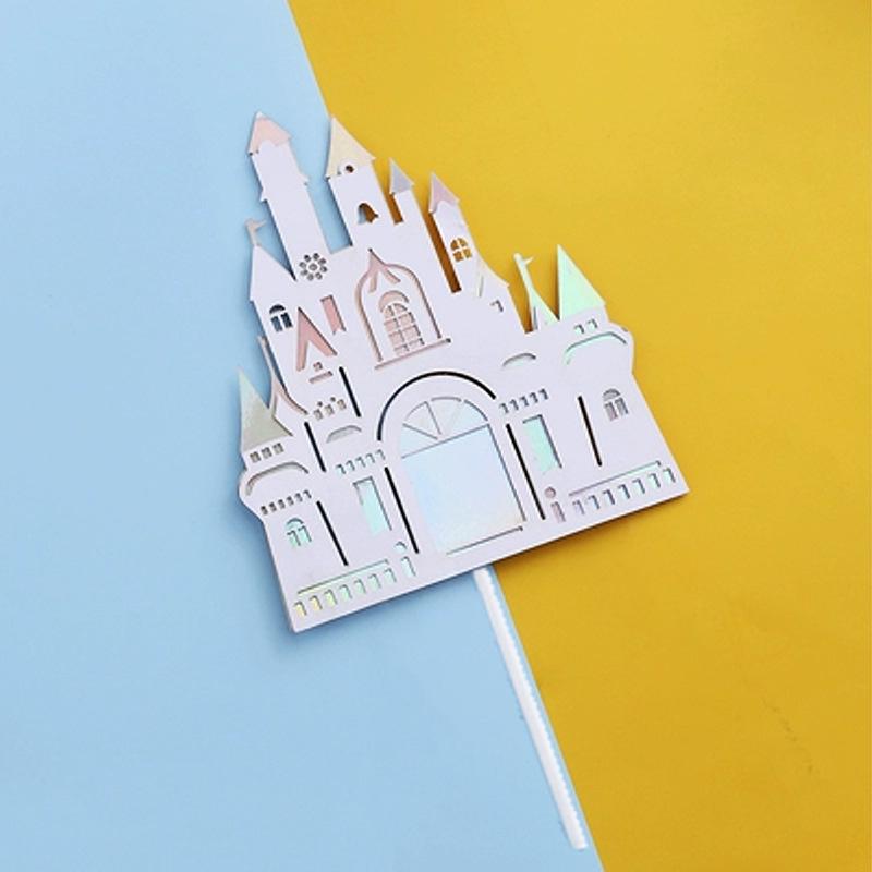 1pc Multi-layer Stereoscopic Cartoon Fairy Tale Castle Cake Topper Pink Blue Gold Cake Toppers Happy Birthday Party Decor