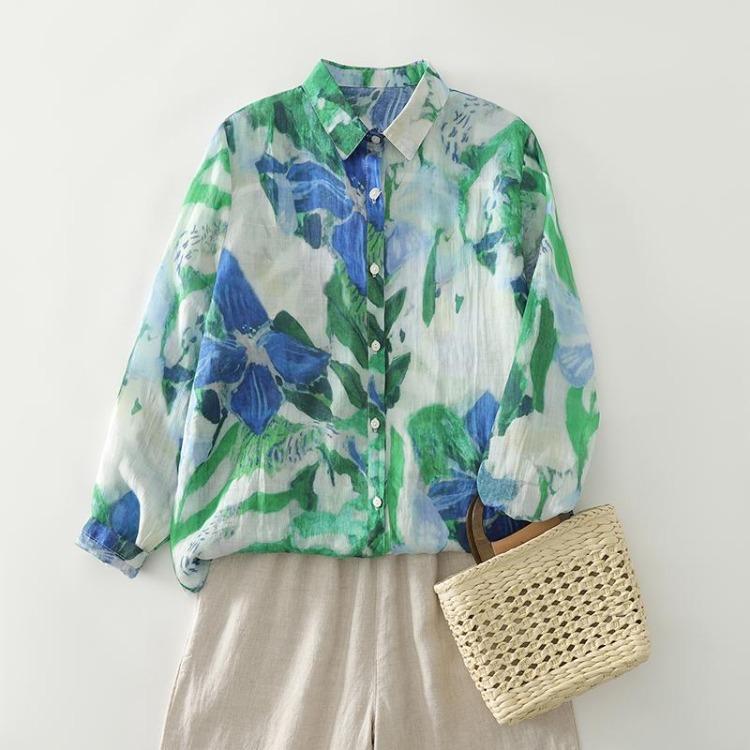 New Floral Print Autumn Blouse Plus Size Women Tops Long Sleeve Casual Loose Cotton Tees Shirts