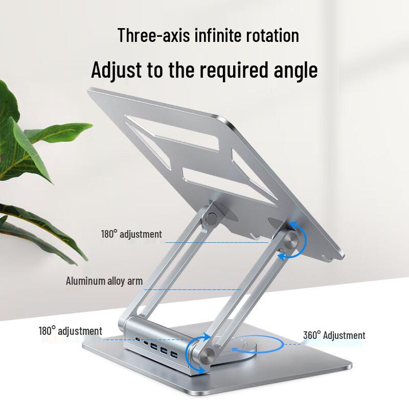 Rotating Folding Laptop Stand with 5-Port Type-C Hub