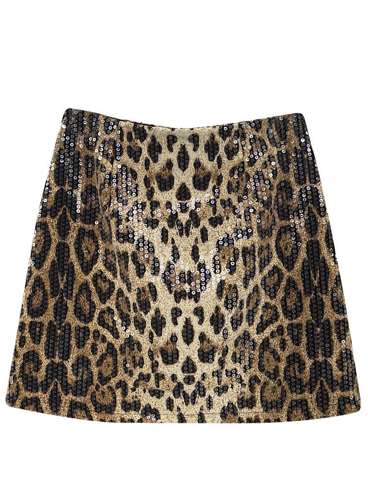 2024 Autumn Trendy Leopard Print Sequin Low Waist Short Skirt