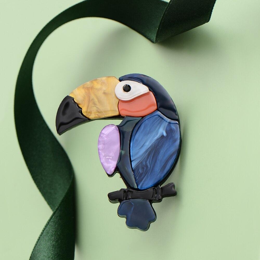 Blucome New Arrival Acrylic Animal Brooch Cartoon Parrot Brooch for Women Children Dress Hat Hijab Pins