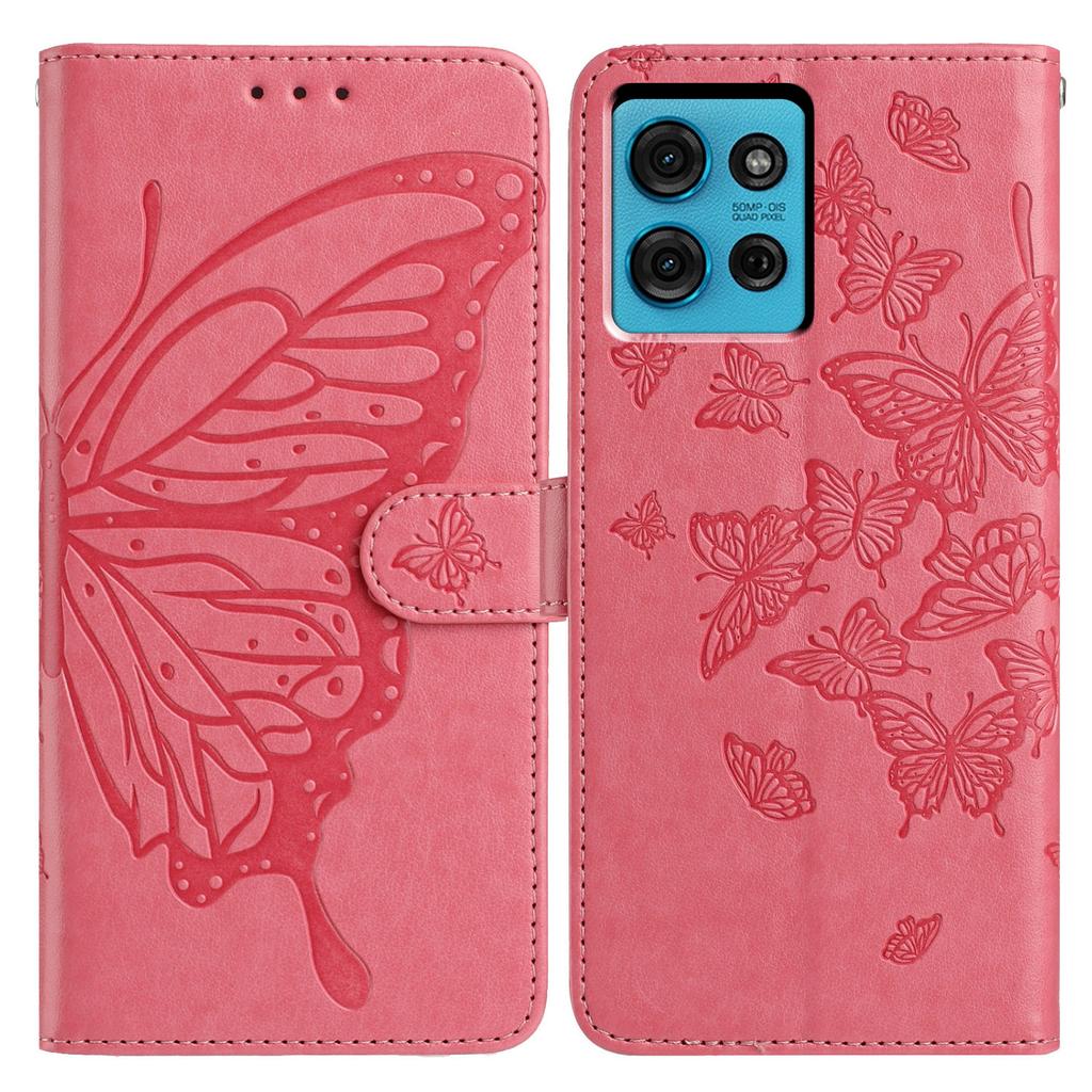 For Motorola Moto G75 5G Case Butterfly Imprinted Wallet Stand PU Leather Flip Phone Cover with Strap