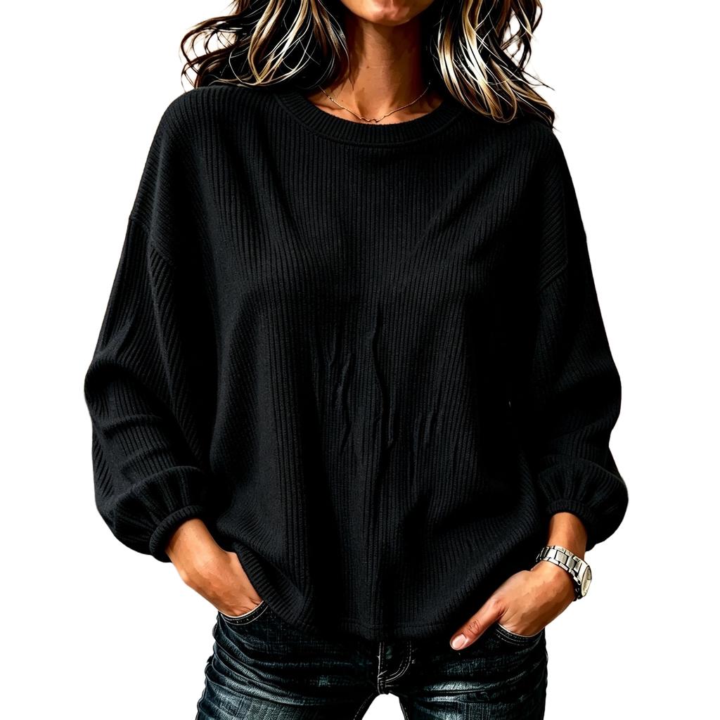 Women's Casual Corduroy Long Sleeve Round Neck Top Pullover for Daily Wear