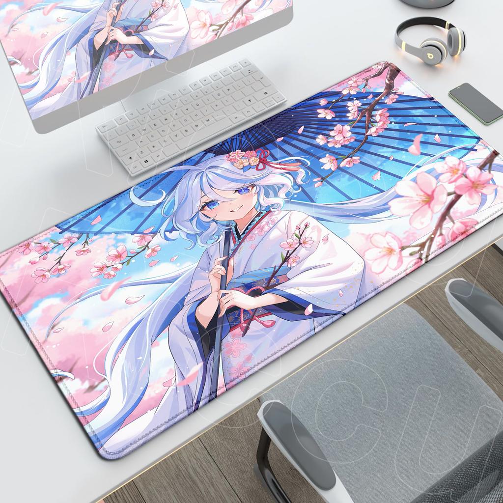Anime Genshin Impact Office Long Deskmat Cute Furina Game Antislip Mousepad Large Computer Keyboard Mat HD Print Rubber Cushion