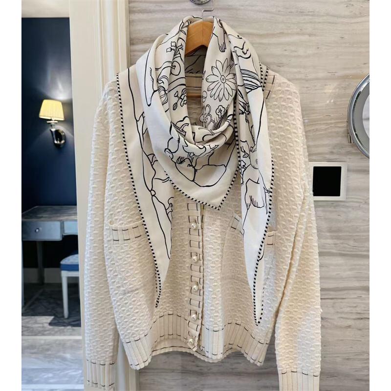 NINA SOLOR Rabbit Print Silk Wool Scarf Shawl