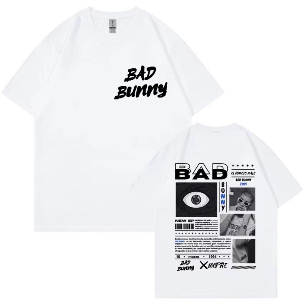 Rapper Bad Bunny Album Cover Pattern Tshirt Mens Womens Round Neck Cotton Tshirt Harajuku Hiphop Oversized Tshirt M