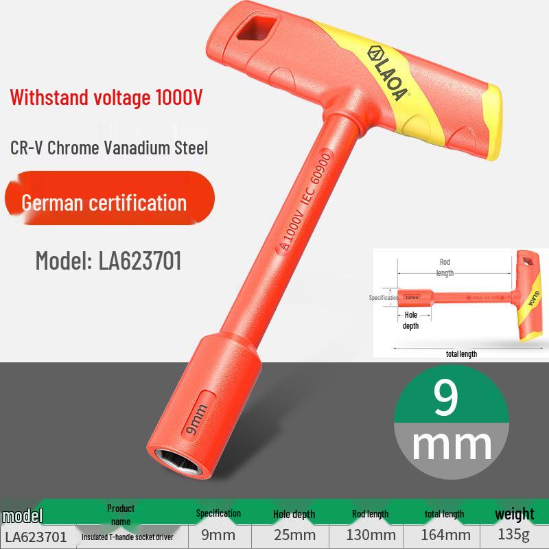 High Voltage Insulated T-Handle Socket Wrench for EV Maintenance
