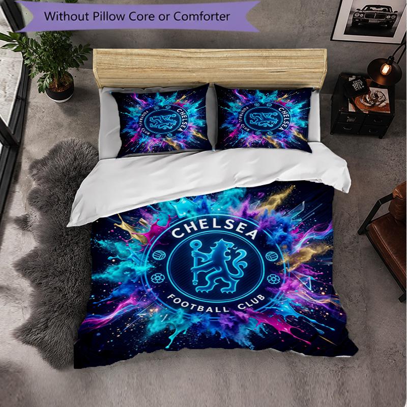 Chelsea FC Pattern 3 Pieces Bedding Set Soft Microfiber Duvet Cover with Pillow Cases for Bedroom