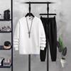 2023 Autumn Trendy Brand Men's Round Neck New Waffle Suit Casual Handsome Sports Long-sleeved Trousers Two-piece Set