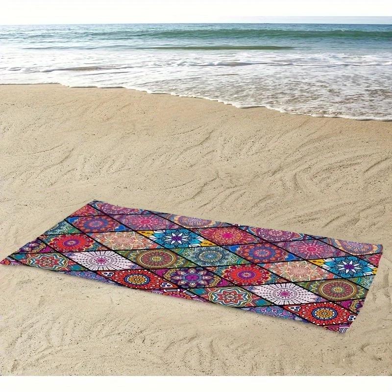 Mandala Printed Pattern Beach Towel Absorbent Large Bath Towel Suitable for Outdoor Sports Swimming Gym Yoga Mat