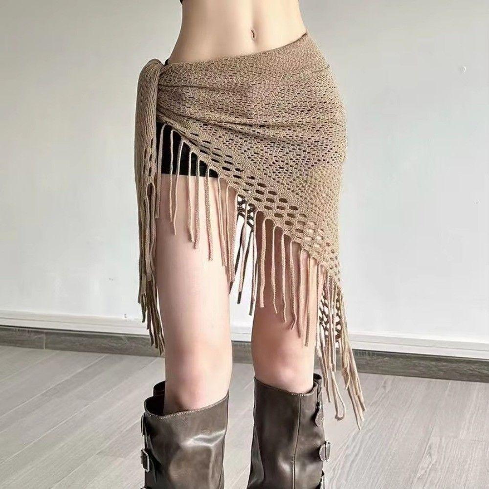 Damen Fransen Bauchtanz Kleidung Gestrickt Böhmischer Stil Dreieckiges Tuch Hüfttuch Erwachsenen Tanzpraxis