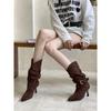 Vintage spitze Wildleder Stiletto Kurzstiefel Trend High Heels Babe Boots Mode Stiefel