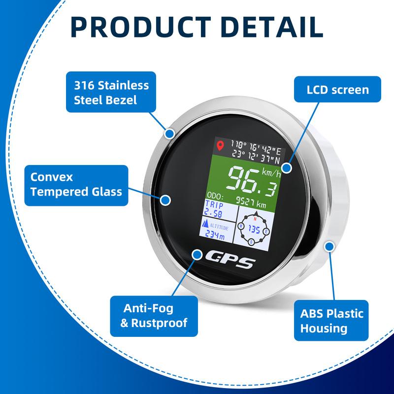 85mm Gauge GPS Speedometer ODO with Compass Longitude Latitude Altitude MPH Knots km/h for Car Boat Marine 12V24V