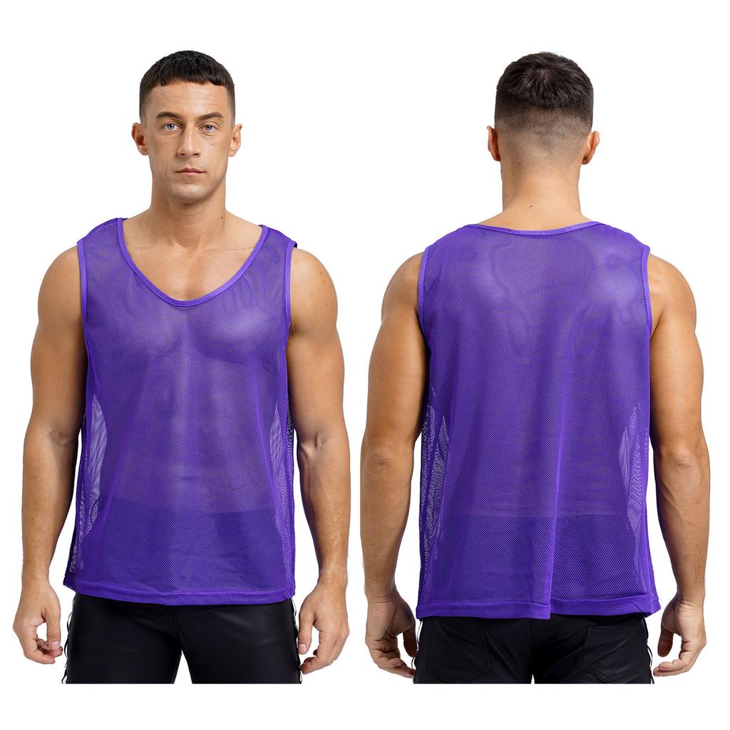 Gilet d'entraînement en maille ajourée pour homme Sport d'équipe Col rond Sans manches Débardeur Musculation Clubwear Tenue de plage