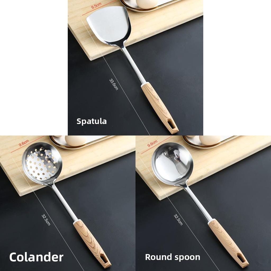 Stainless Steel Cooking Spatula Set With Wooden Handles For Home Kitchen