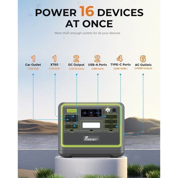 Générateur Électrique Portable - FOSSIBOT - F2400 - 2400W - 2048Wh - Solaire 420W