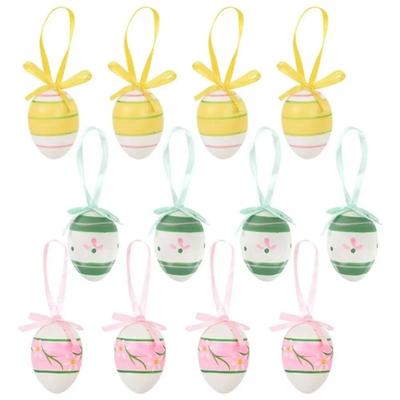 12PCS Plastic Easter Eggs Hanging Ornament Happy Easter Party Kids Gifts Home Decor Easter Tree Basket Colorful Eggs Decoration