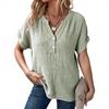 2026 New Women's Summer Casual Button Short-Sleeve V-Neck Solid Color T-Shirt