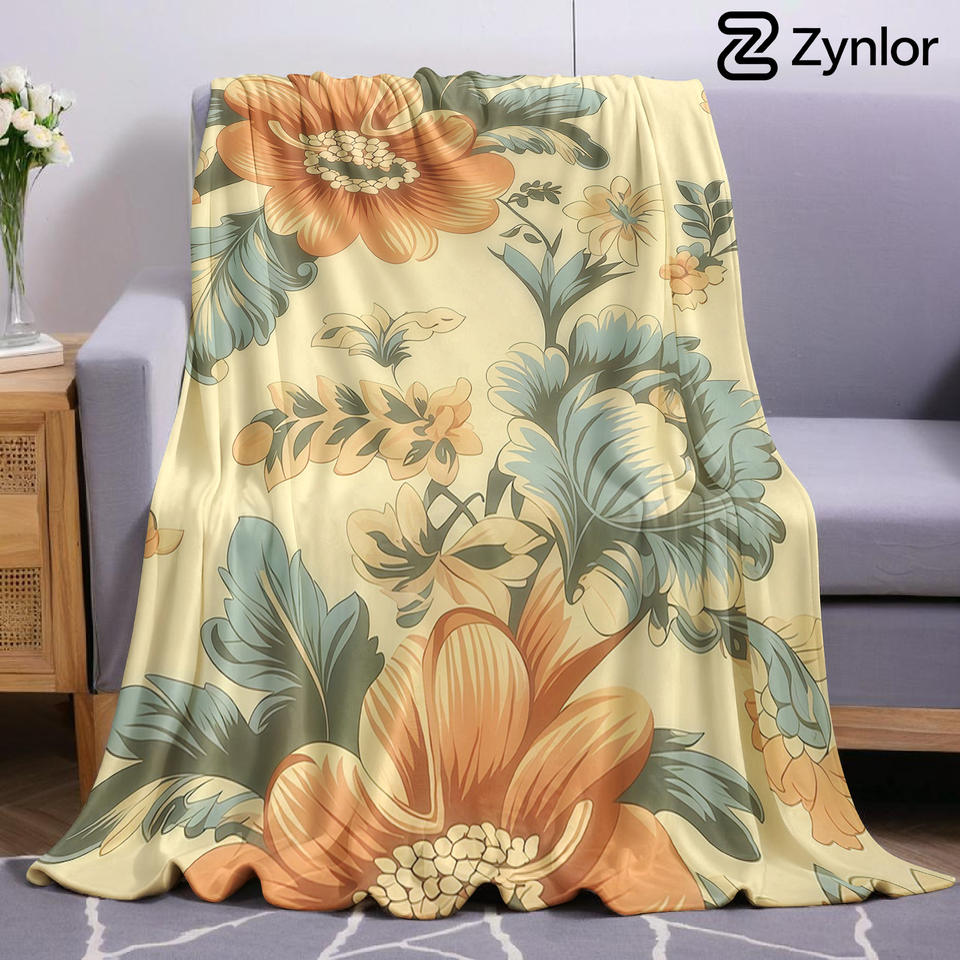 Vintage Florals Lightweight Microfiber Soft Christmas Fleece Blanket Warm Cozy Throw for Bed Sofa Office Travel All Season