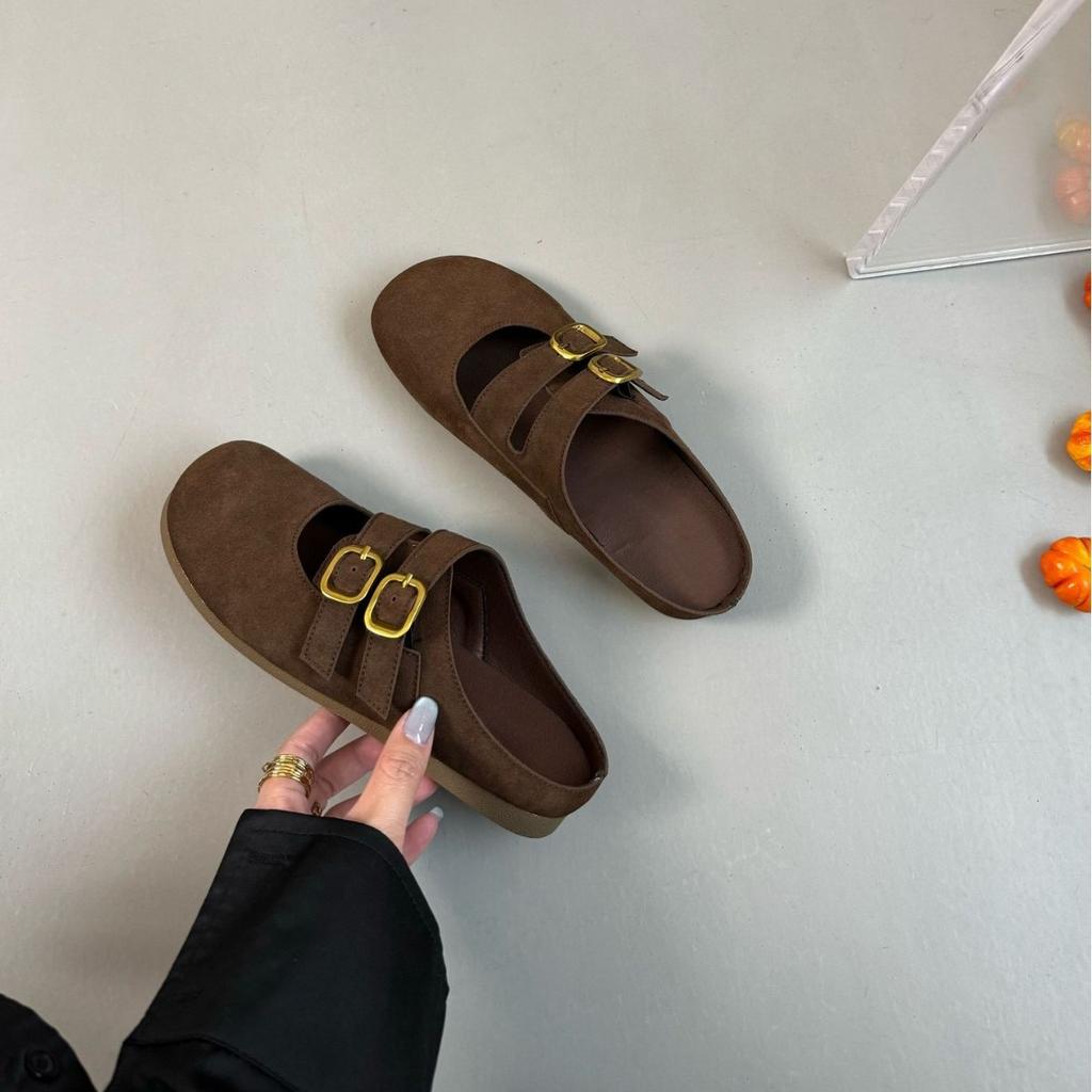 2025 Spring New Boken Shoes Women Wear High-end Half-drag Thick-soled Heightening Muller Shoes Korean Version of Retro Women's Shoes