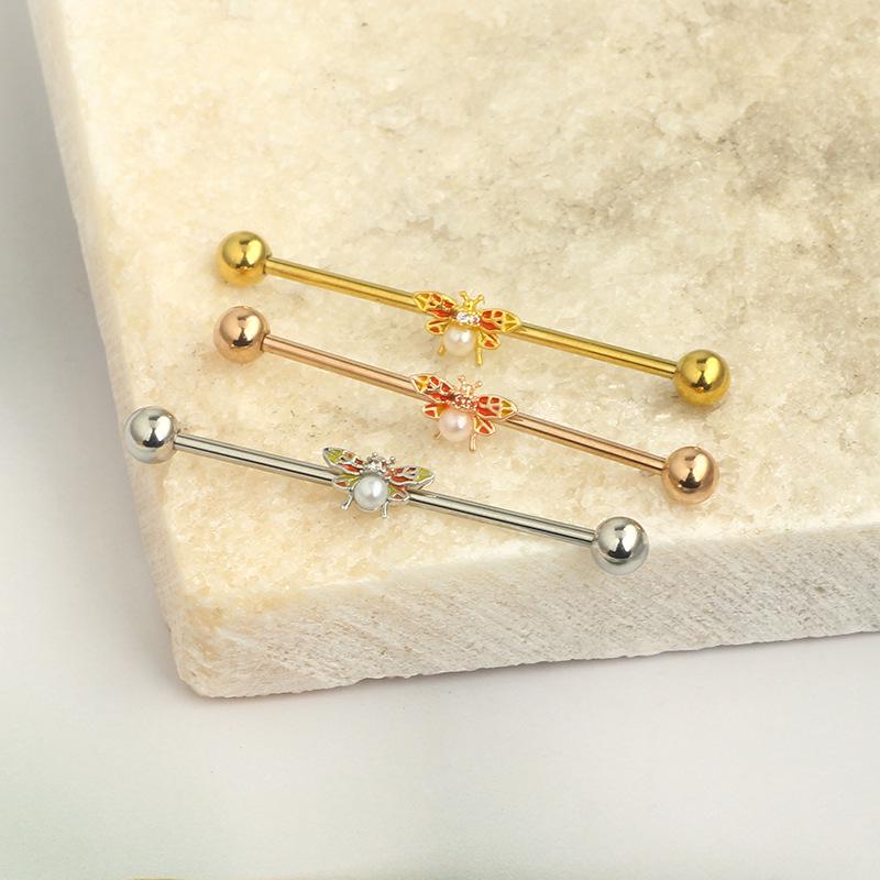 Kolczyki motylki ze stali nierdzewnej z cyrkoniami: Księżyc i Długi Pręt Kolczyk Biżuteria